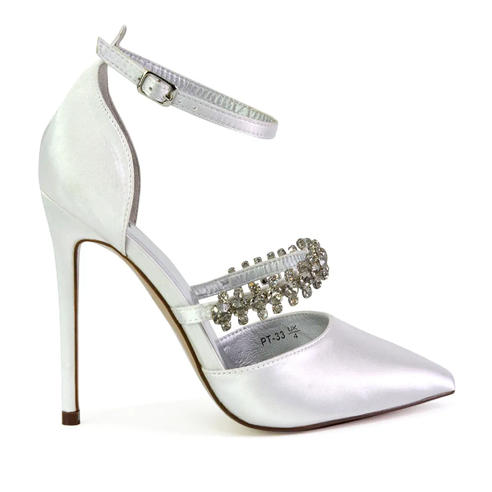 Giana Pointed Toe Strappy Stiletto High Heel Court Wedding Shoes in Ivory