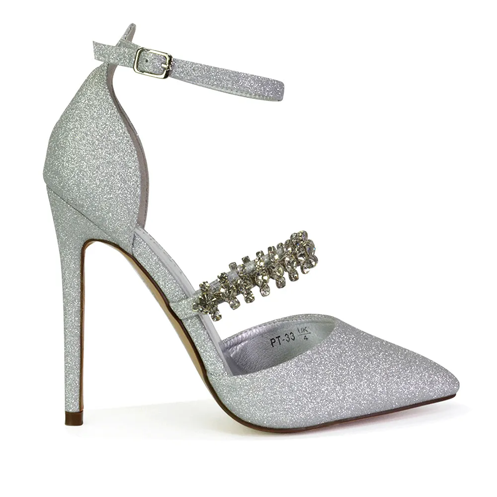 Giana Pointed Toe Strappy Stiletto High Heel Court Wedding Shoes in Ivory