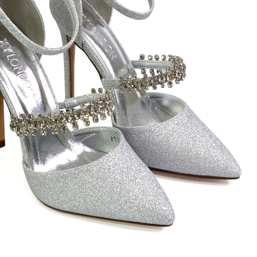 Giana Pointed Toe Strappy Stiletto High Heel Court Wedding Shoes in Ivory