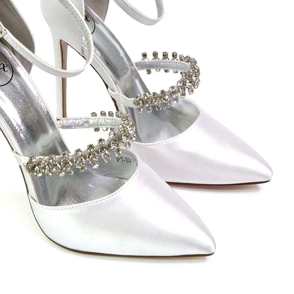 Giana Pointed Toe Strappy Stiletto High Heel Court Wedding Shoes in Ivory