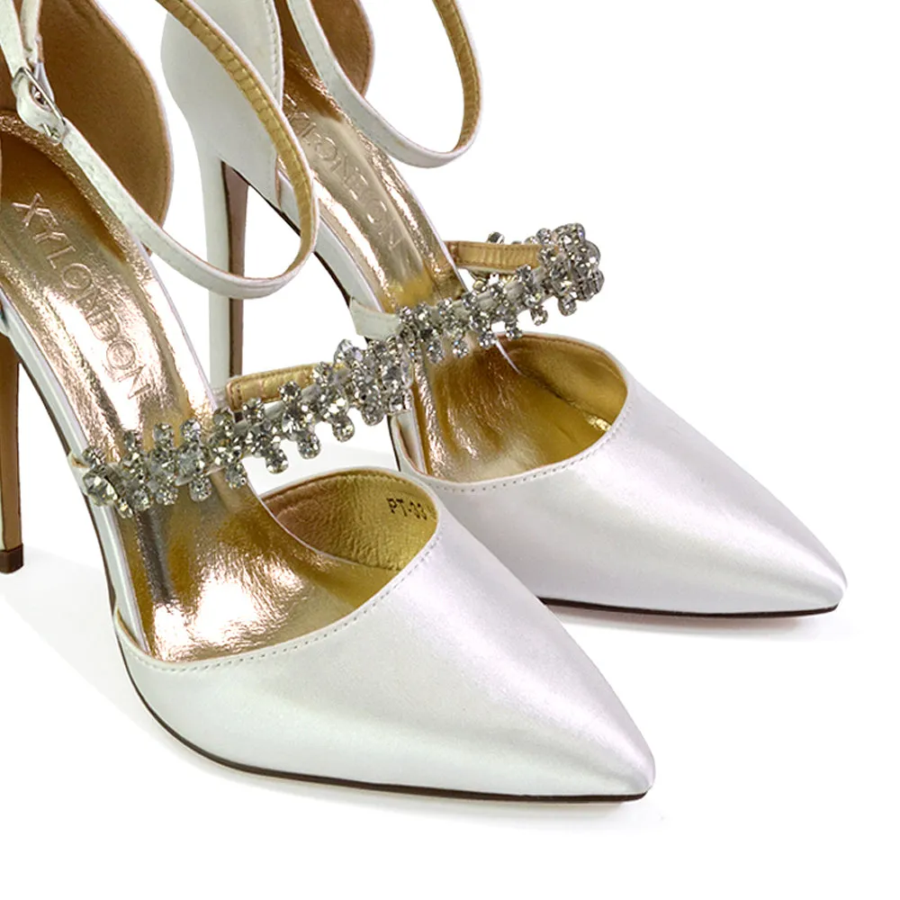 Giana Pointed Toe Strappy Stiletto High Heel Court Wedding Shoes in Ivory