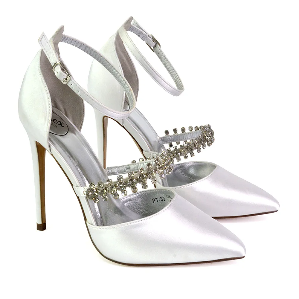 Giana Pointed Toe Strappy Stiletto High Heel Court Wedding Shoes in Ivory