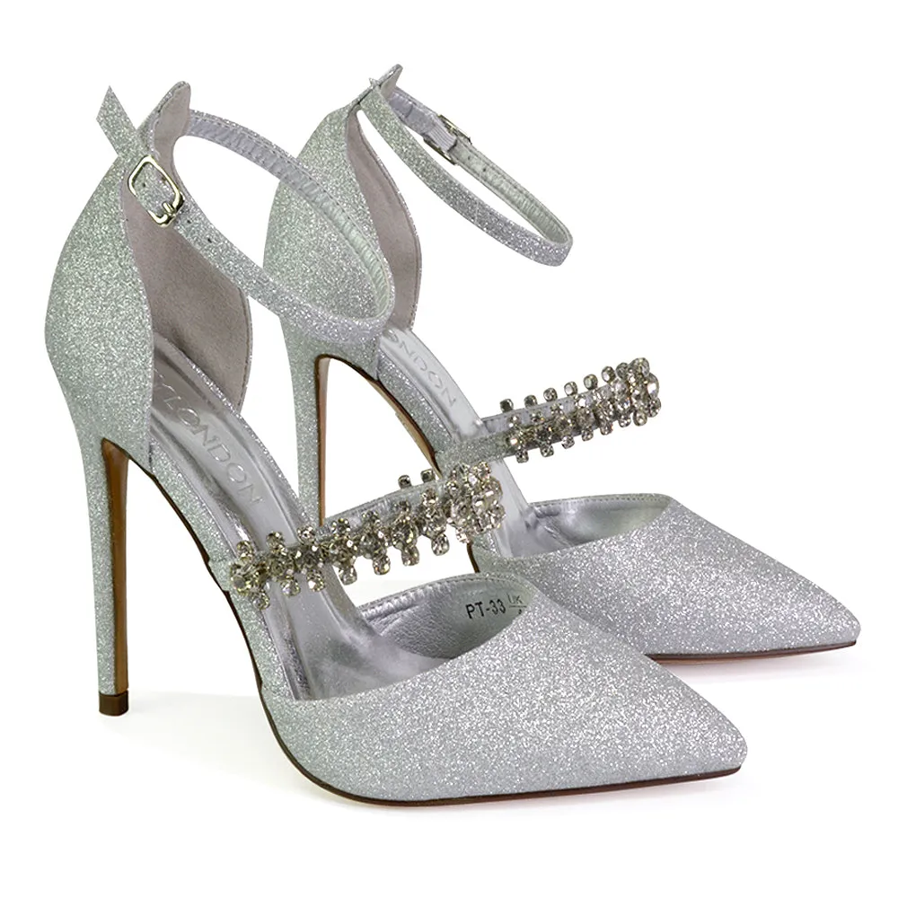 Giana Pointed Toe Strappy Stiletto High Heel Court Wedding Shoes in Ivory
