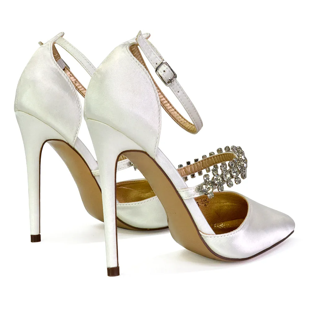 Giana Pointed Toe Strappy Stiletto High Heel Court Wedding Shoes in Ivory