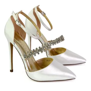 Giana Pointed Toe Strappy Stiletto High Heel Court Wedding Shoes in Ivory