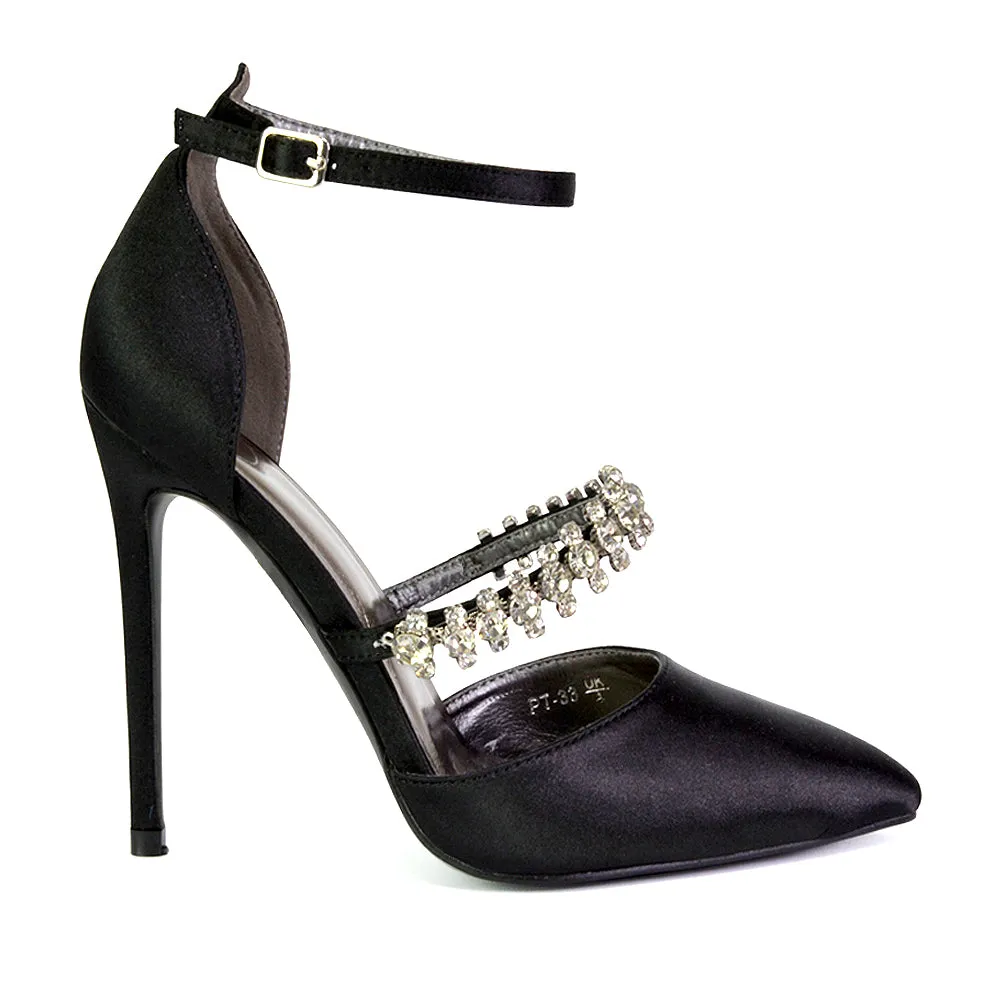 Giana Pointed Toe Strappy Stiletto High Heel Court Wedding Shoes in Ivory
