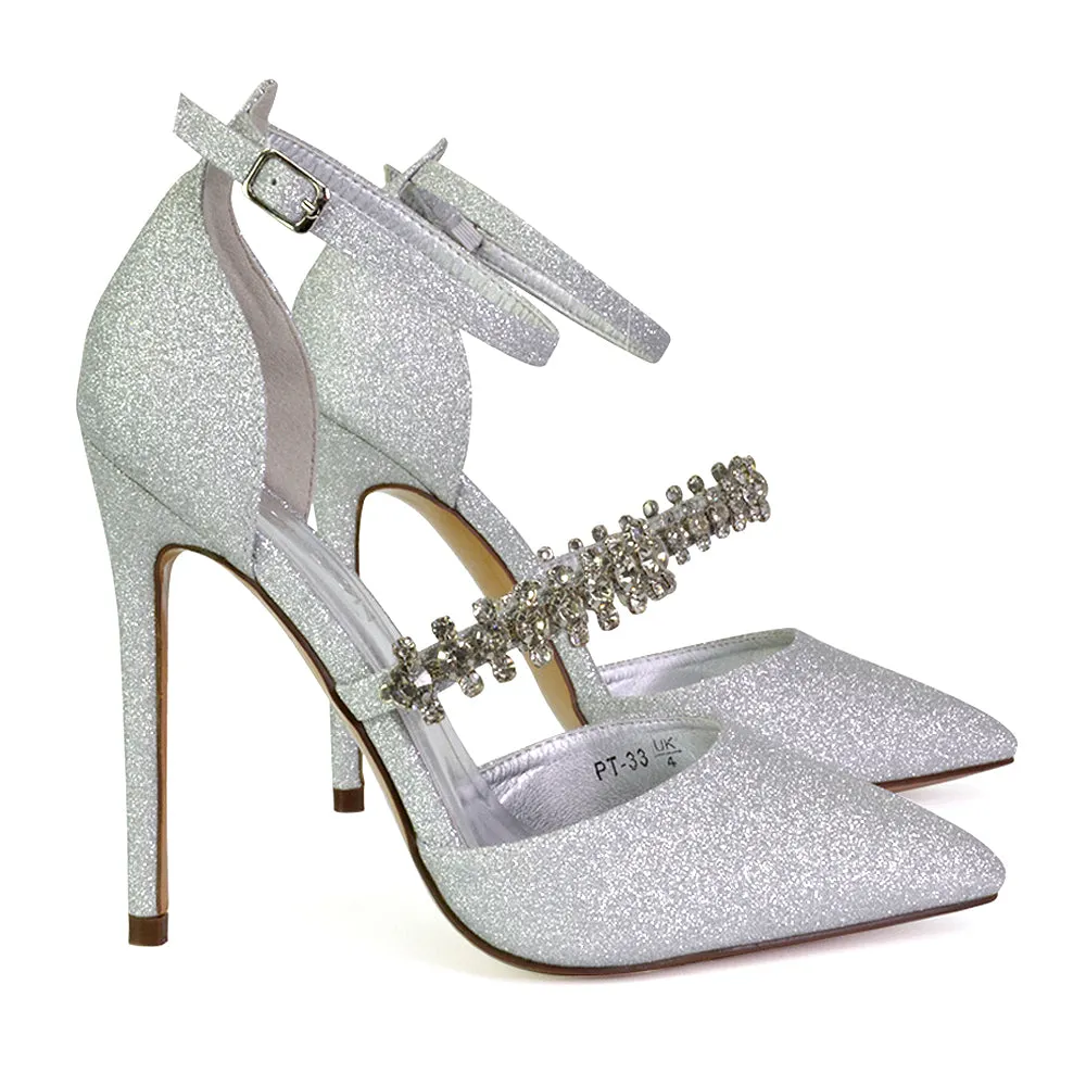 Giana Pointed Toe Strappy Stiletto High Heel Court Wedding Shoes in Ivory