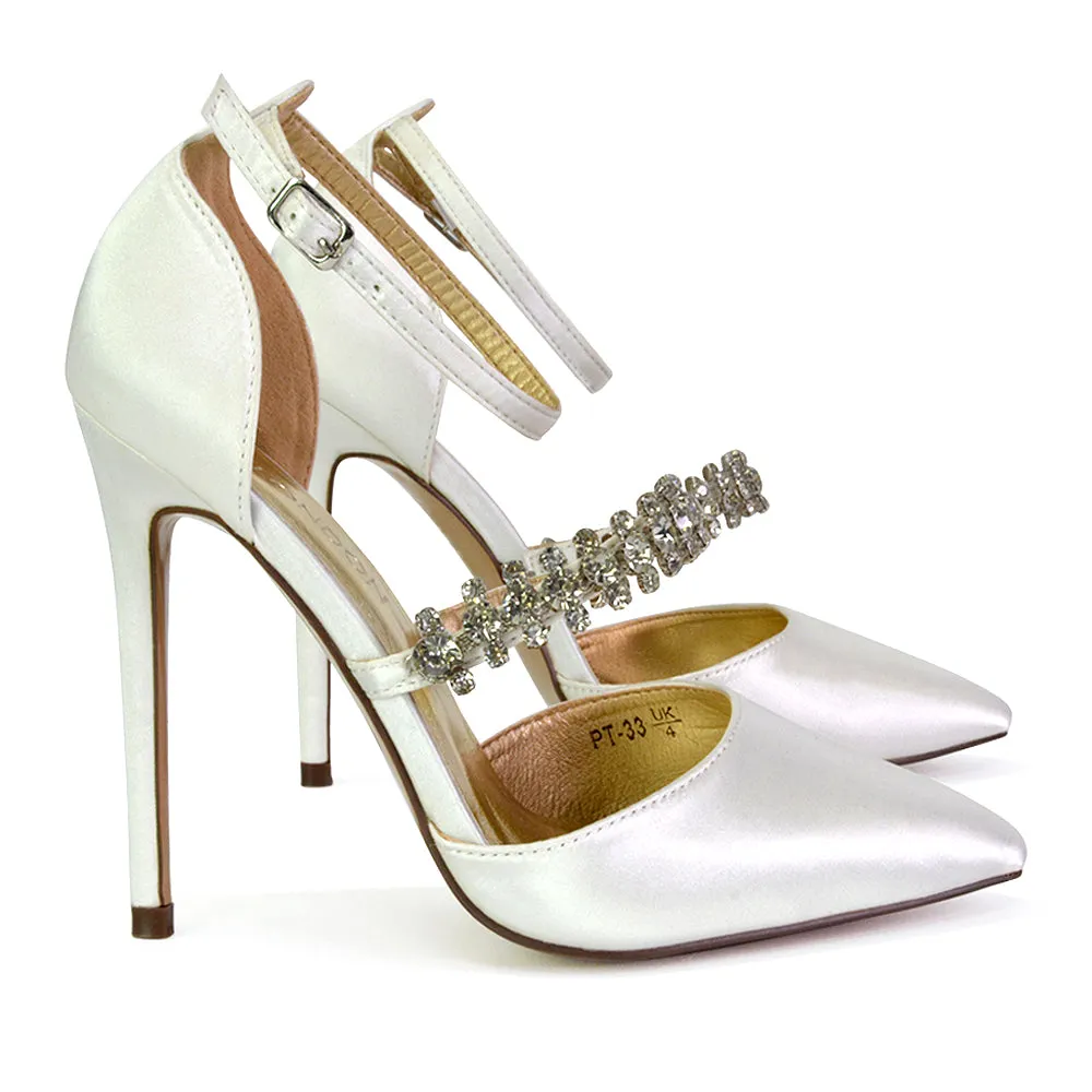 Giana Pointed Toe Strappy Stiletto High Heel Court Wedding Shoes in Ivory