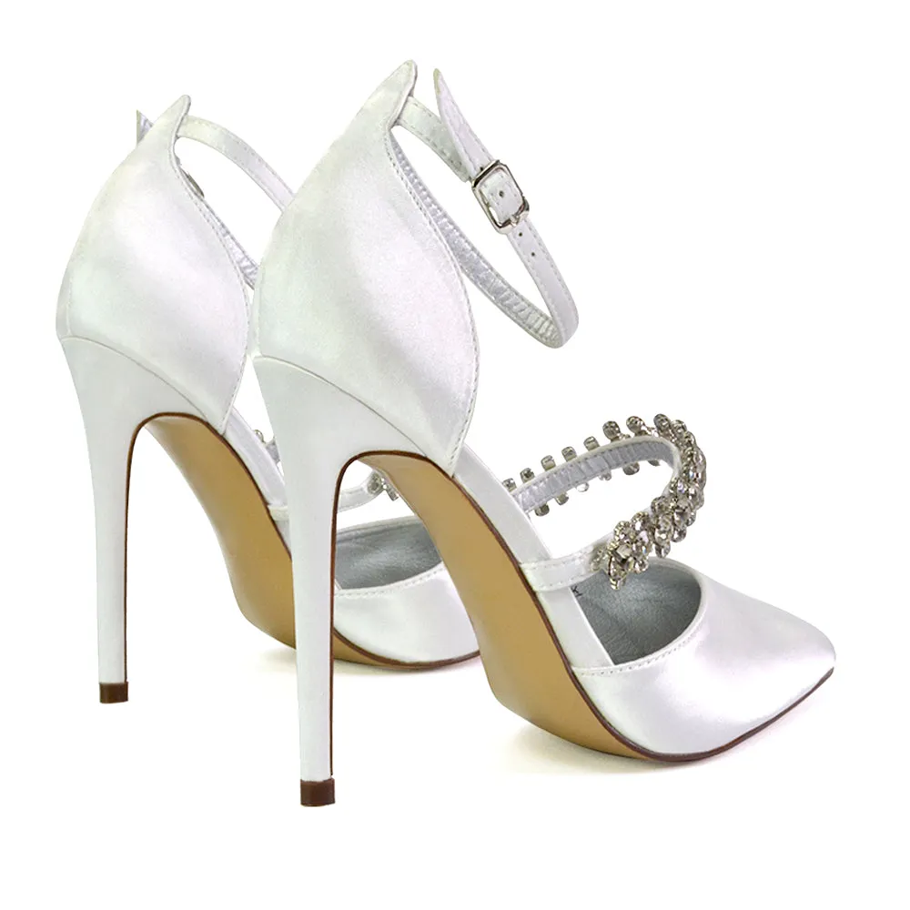 Giana Pointed Toe Strappy Stiletto High Heel Court Wedding Shoes in Ivory