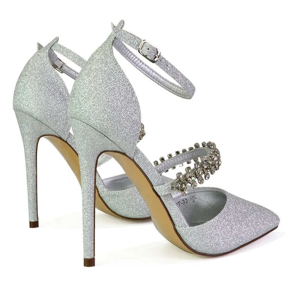 Giana Pointed Toe Strappy Stiletto High Heel Court Wedding Shoes in Ivory