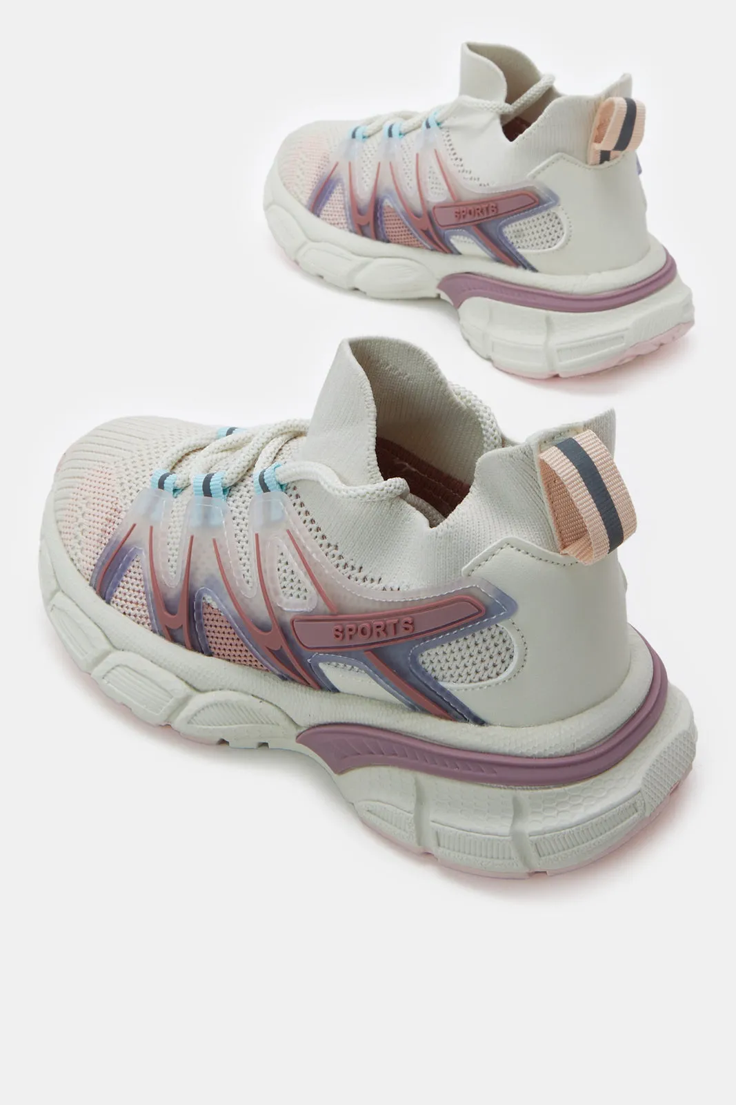 Girls Cream Lace-Up Trainer