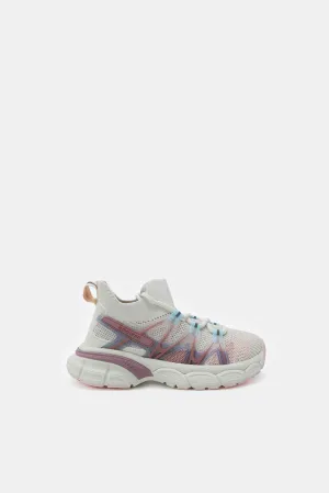 Girls Cream Lace-Up Trainer