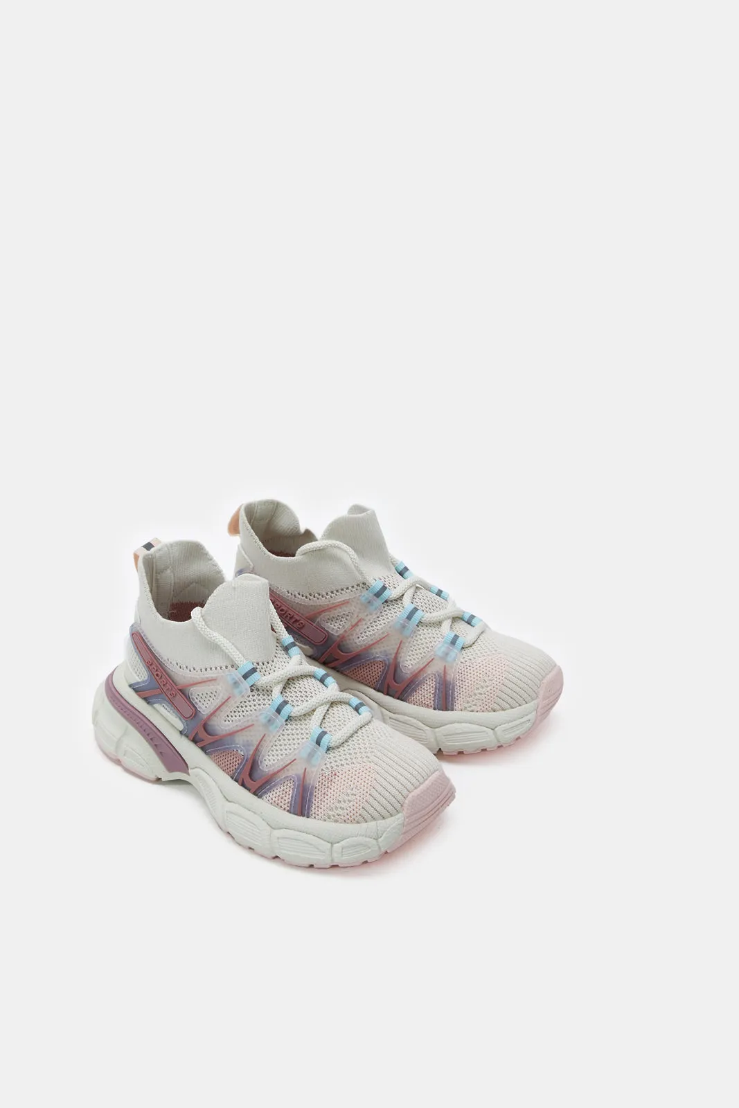 Girls Cream Lace-Up Trainer