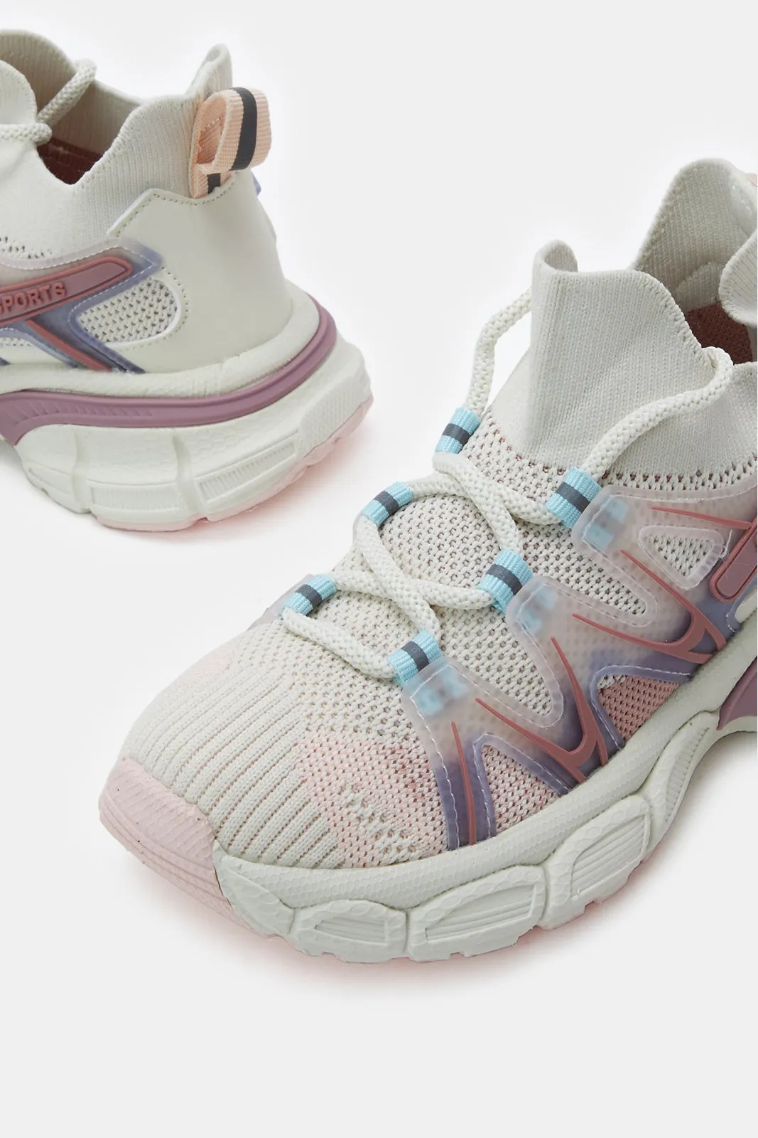 Girls Cream Lace-Up Trainer