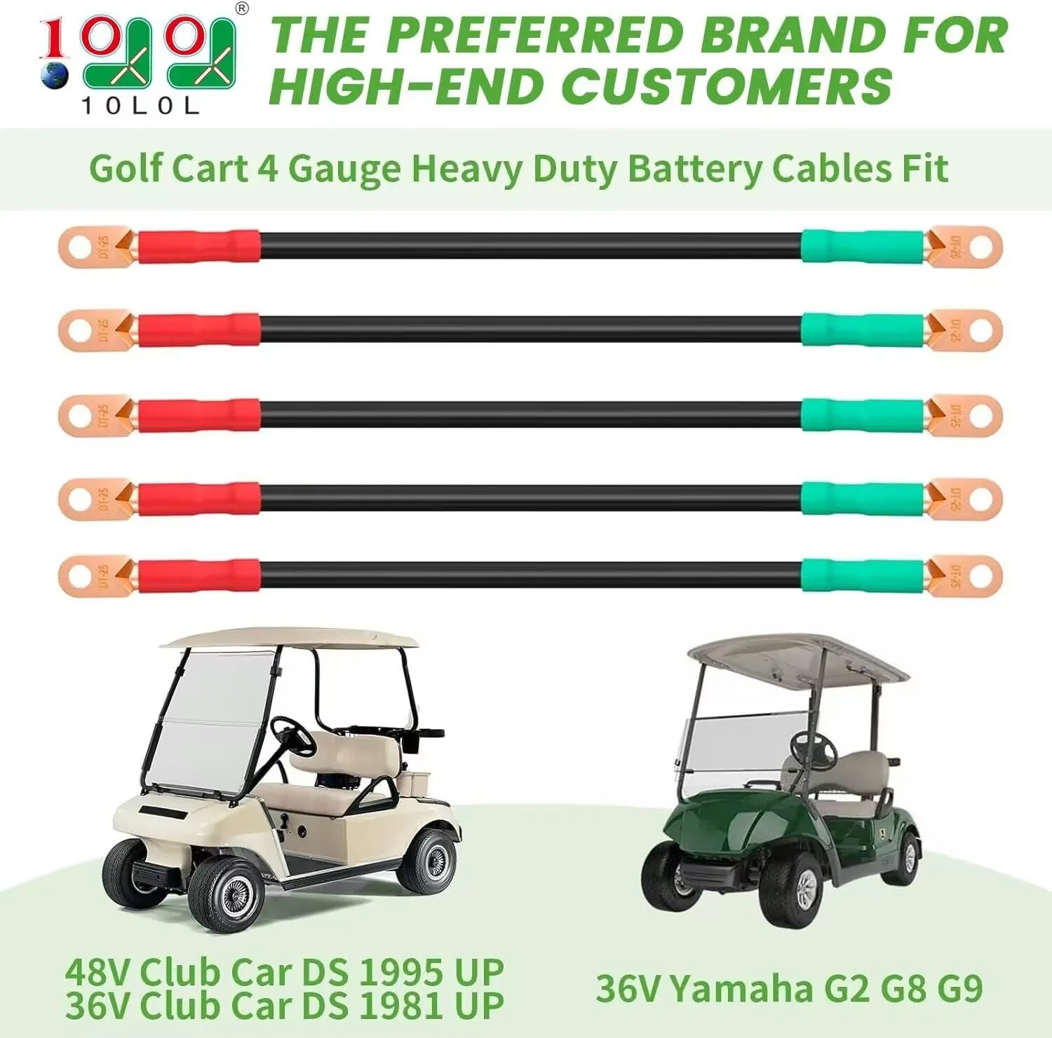 Golf Cart Battery Cable Kit with Battery Strap For Club Car DS & Yamaha G2 G8 G9 - 10L0L