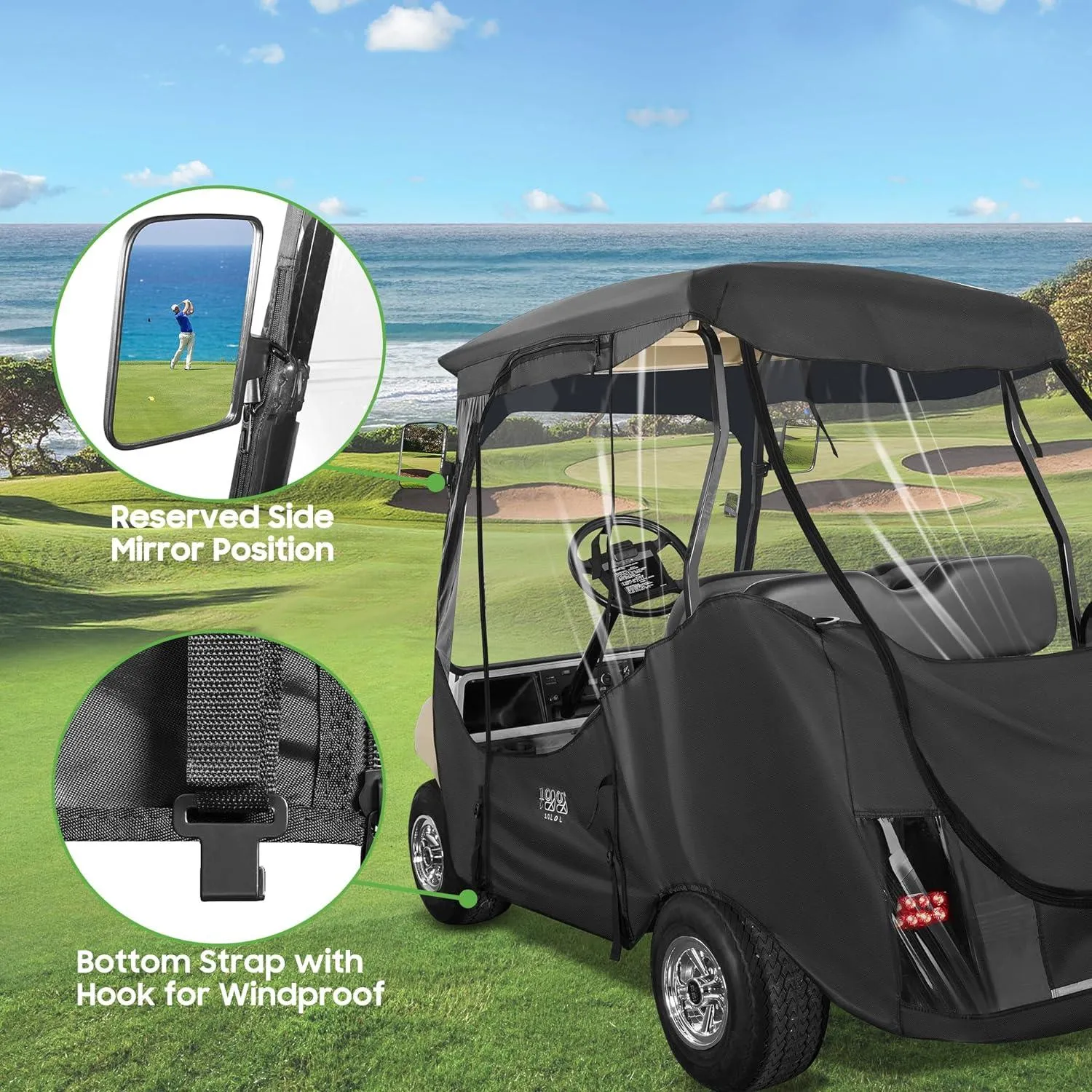 Golf Cart Enclosures Waterproof Driving Cover for 4 Passenger Club Car DS - 10L0L