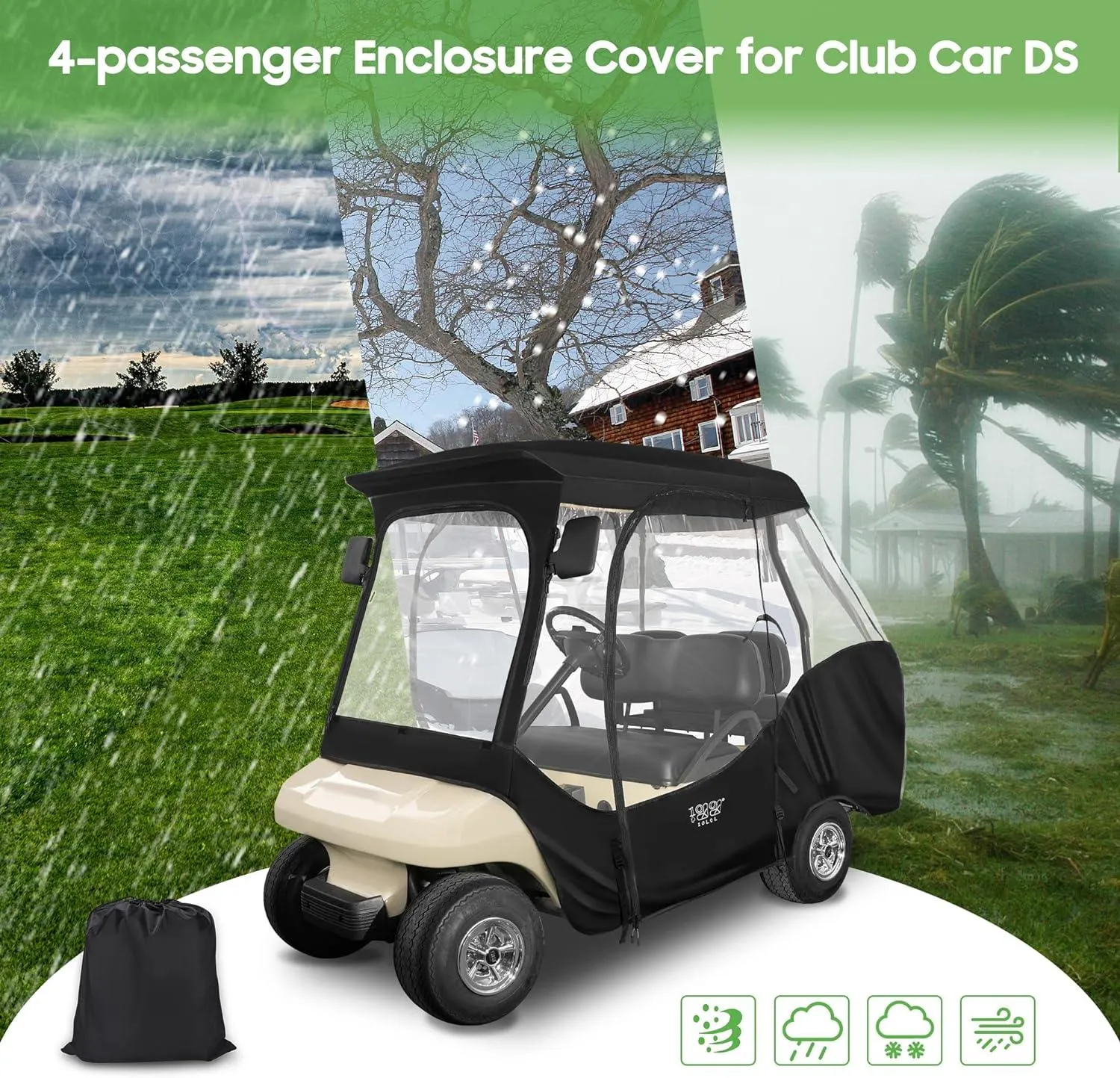 Golf Cart Enclosures Waterproof Driving Cover for 4 Passenger Club Car DS - 10L0L