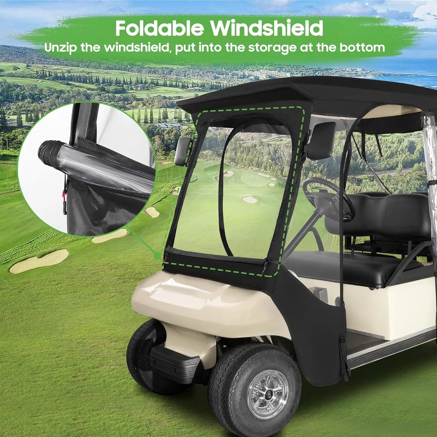 Golf Cart Enclosures Waterproof Driving Cover for 4 Passenger Club Car DS - 10L0L