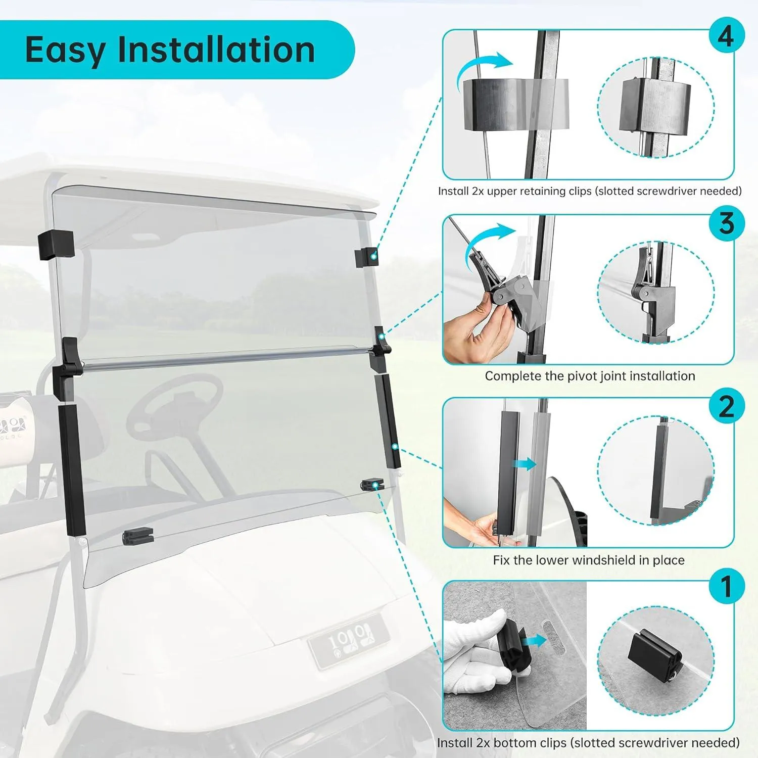 Golf Cart Windshield for EZGO TXT 1995-2003  Transparent Foldable - 10L0L