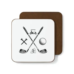 Golf Clubs Golf Ball Golf Tees Golf Cart Golf Shoes Hardboard Back Coaster