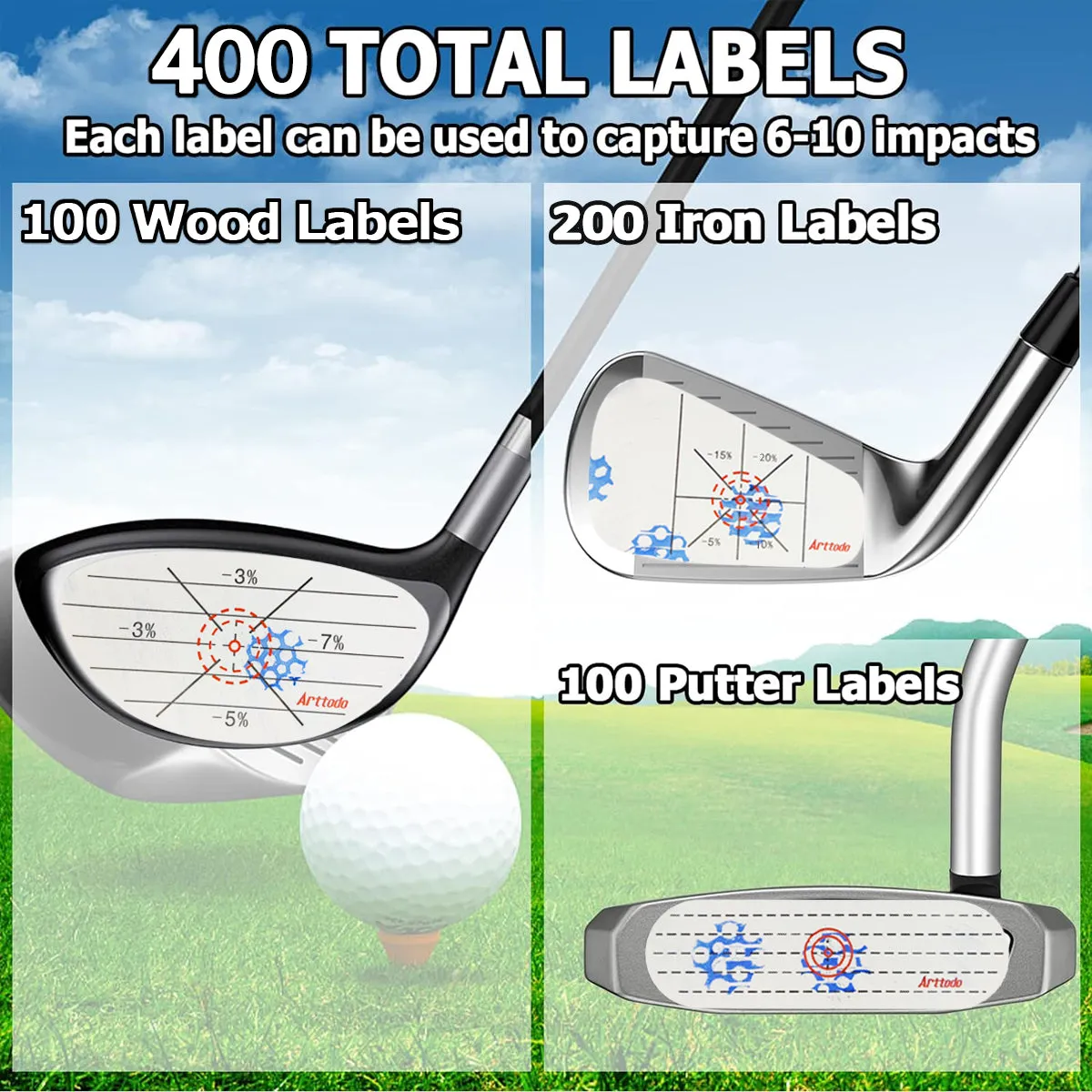 Golf Impact Tape Woods, Irons, Putter 3 in 1, Driver Chipping Putting Training Aids