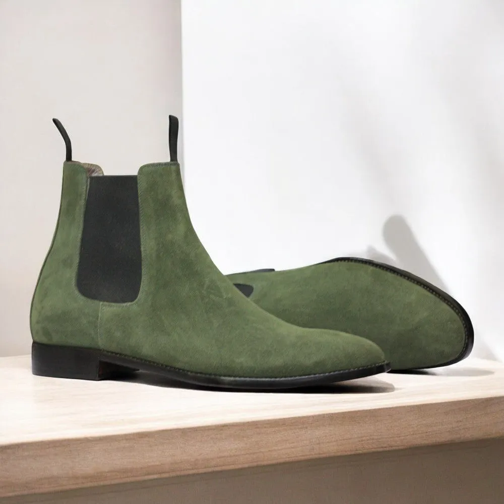 Green Suede Chelsea Boots – Handmade Elegance by Posh foot Wears