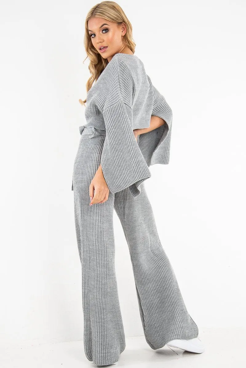 Grey Chunky Knit Loungewear Set - Harper