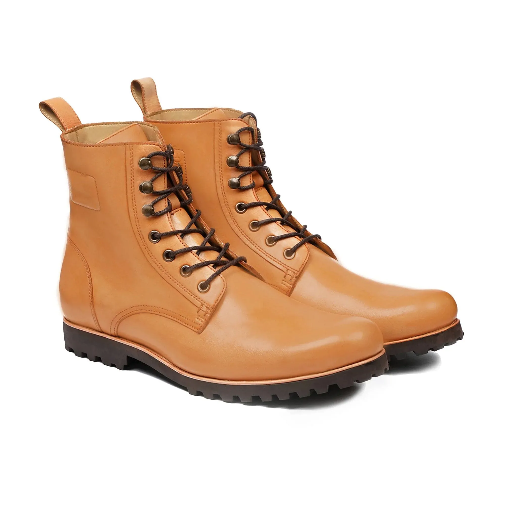 Handmade Custom Yellow Tan Calf Leather Boots For Men