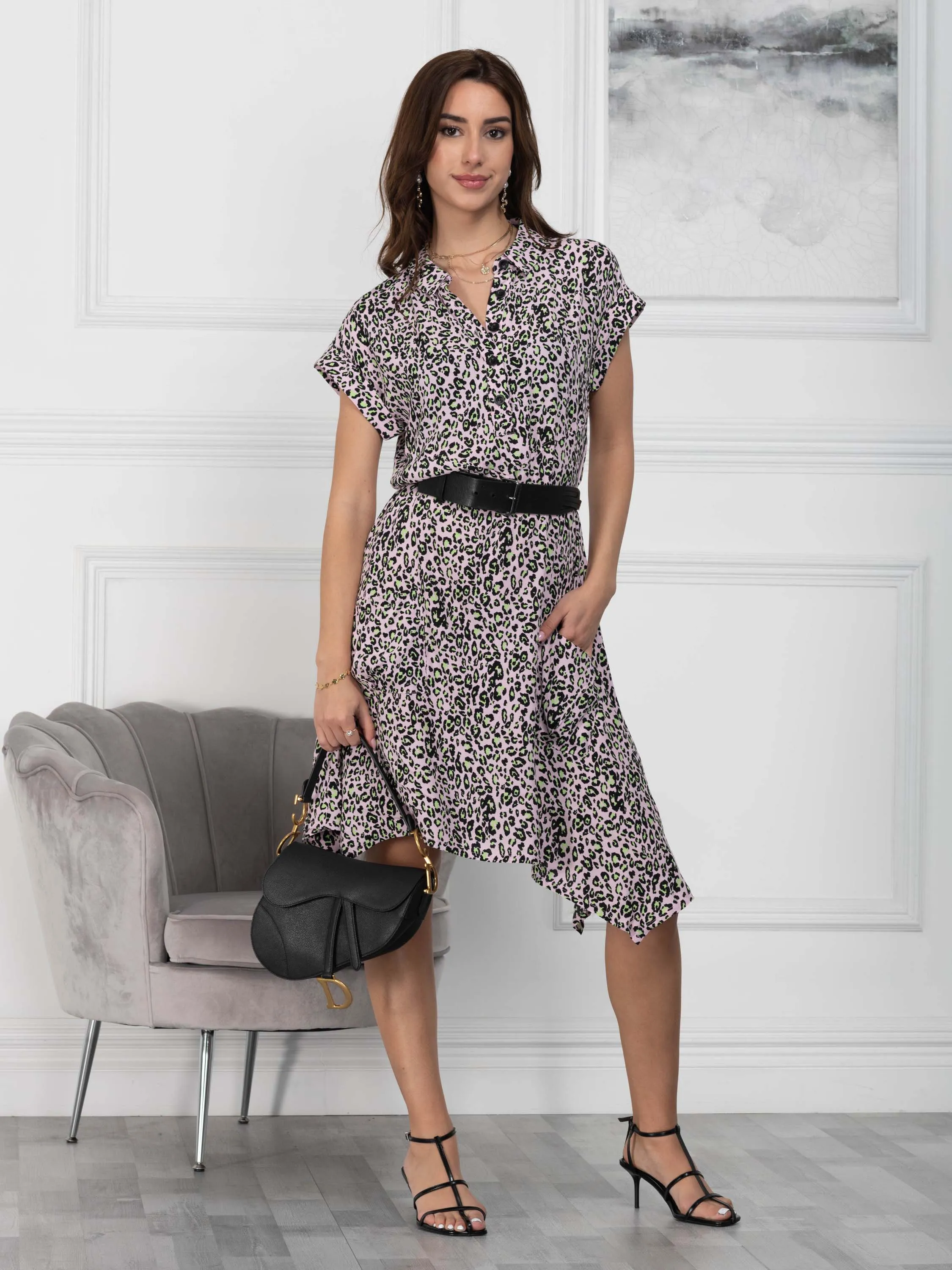 Jolie Moi Mabley Hanky Hem Tunic, Pink Animal