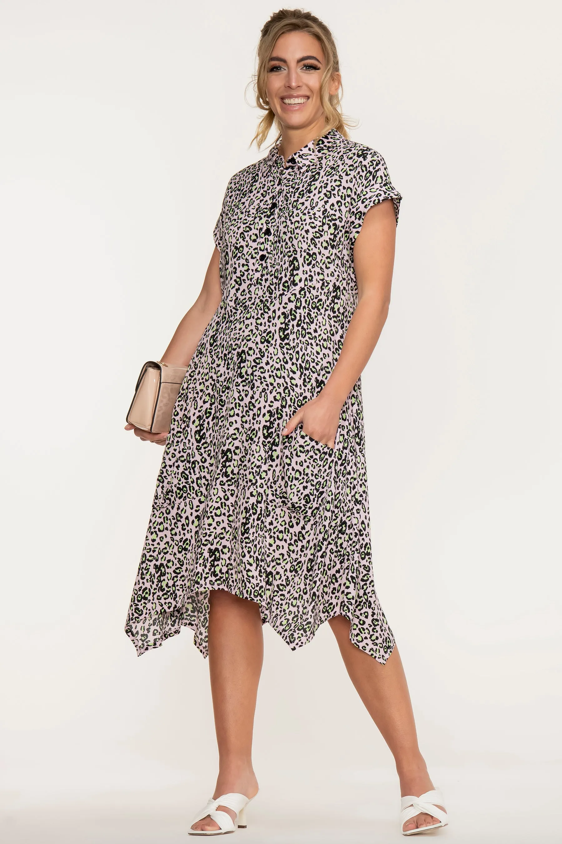 Jolie Moi Mabley Hanky Hem Tunic, Pink Animal