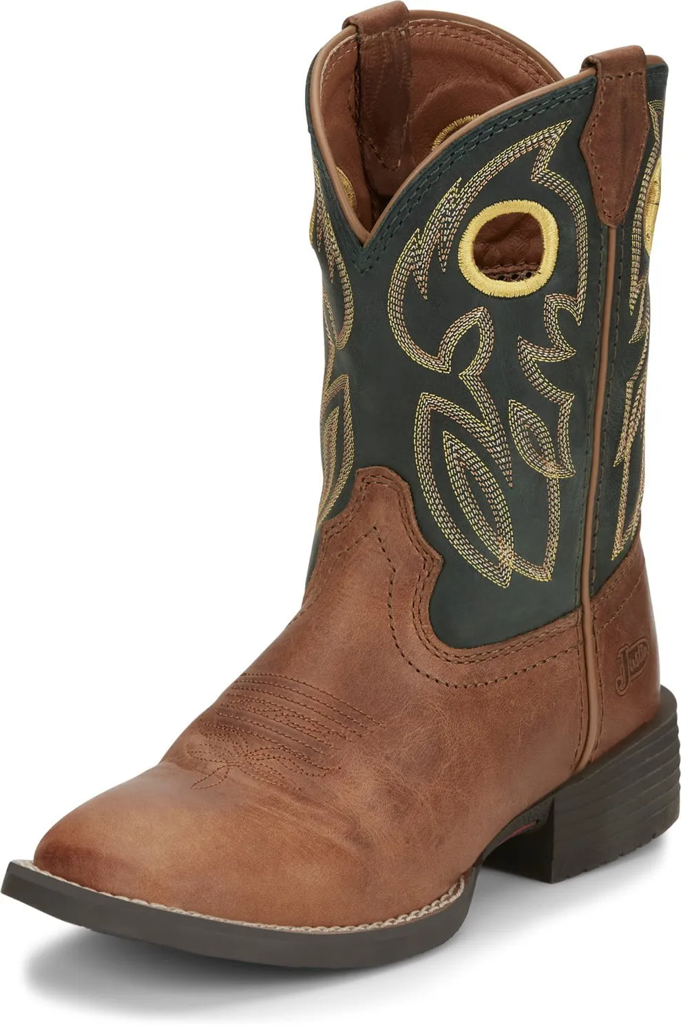 Justin 8in Square Toe Green Bowline Junior Leather Cowboy Boots