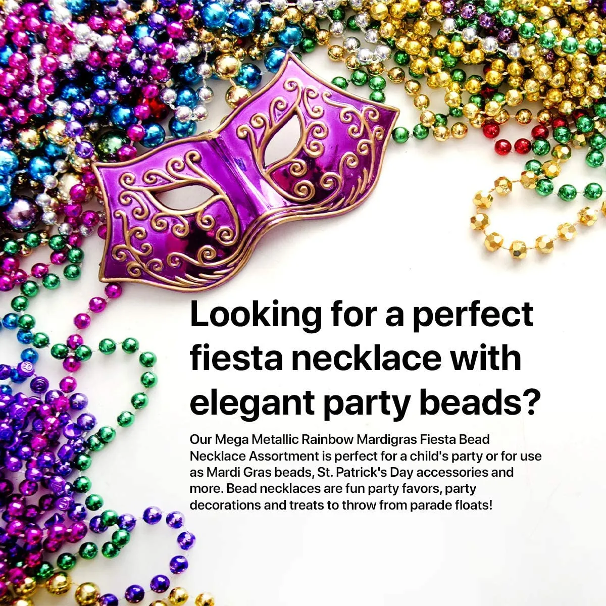 Kicko Mardi Gras Beads Necklace - 288 Pieces Metallic Bulk Party Favor Beaded Necklace