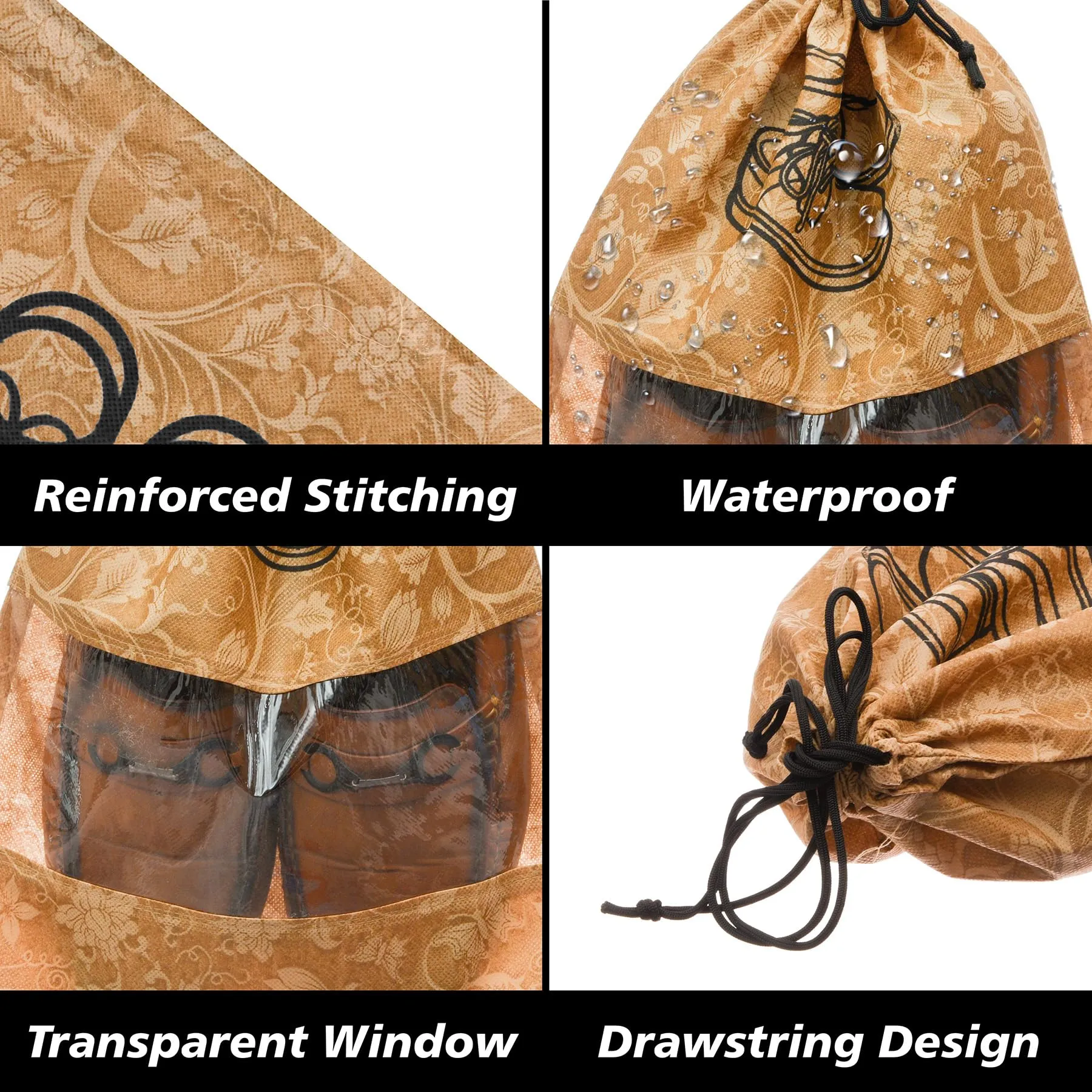 Kuber Industries Shoe Cover | Travel Shoe Storage Bags | Non-Woven Storage Bags | Shoe Cover with Drawstring | Shoe Organizer with Clear Window | Flower-Design | Pack of 6 | Brown