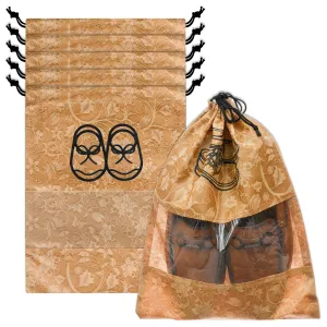 Kuber Industries Shoe Cover | Travel Shoe Storage Bags | Non-Woven Storage Bags | Shoe Cover with Drawstring | Shoe Organizer with Clear Window | Flower-Design | Pack of 6 | Brown