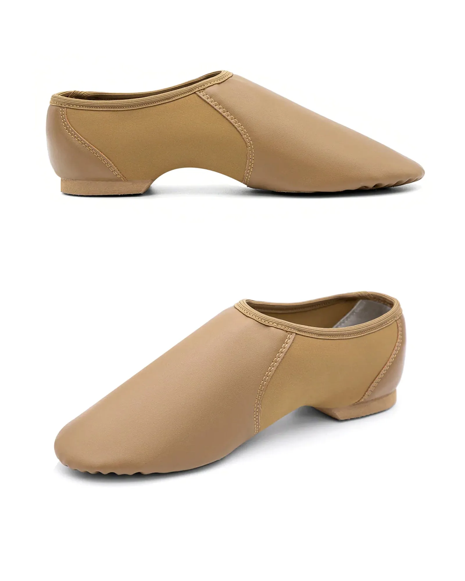 Leather Flex Slip On Tan Jazz Dance Shoes with Circle Elastic for Women and Men