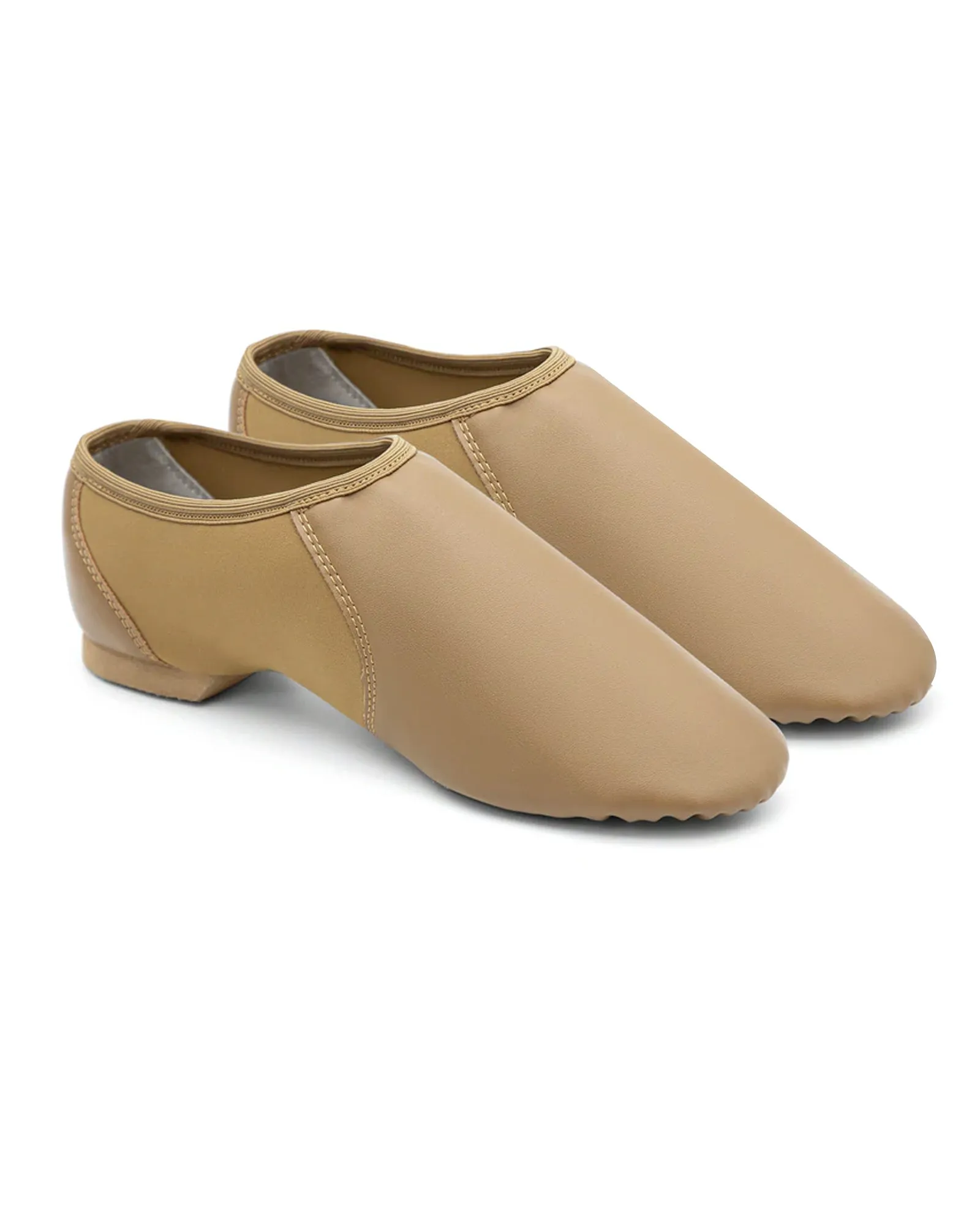 Leather Flex Slip On Tan Jazz Dance Shoes with Circle Elastic for Women and Men