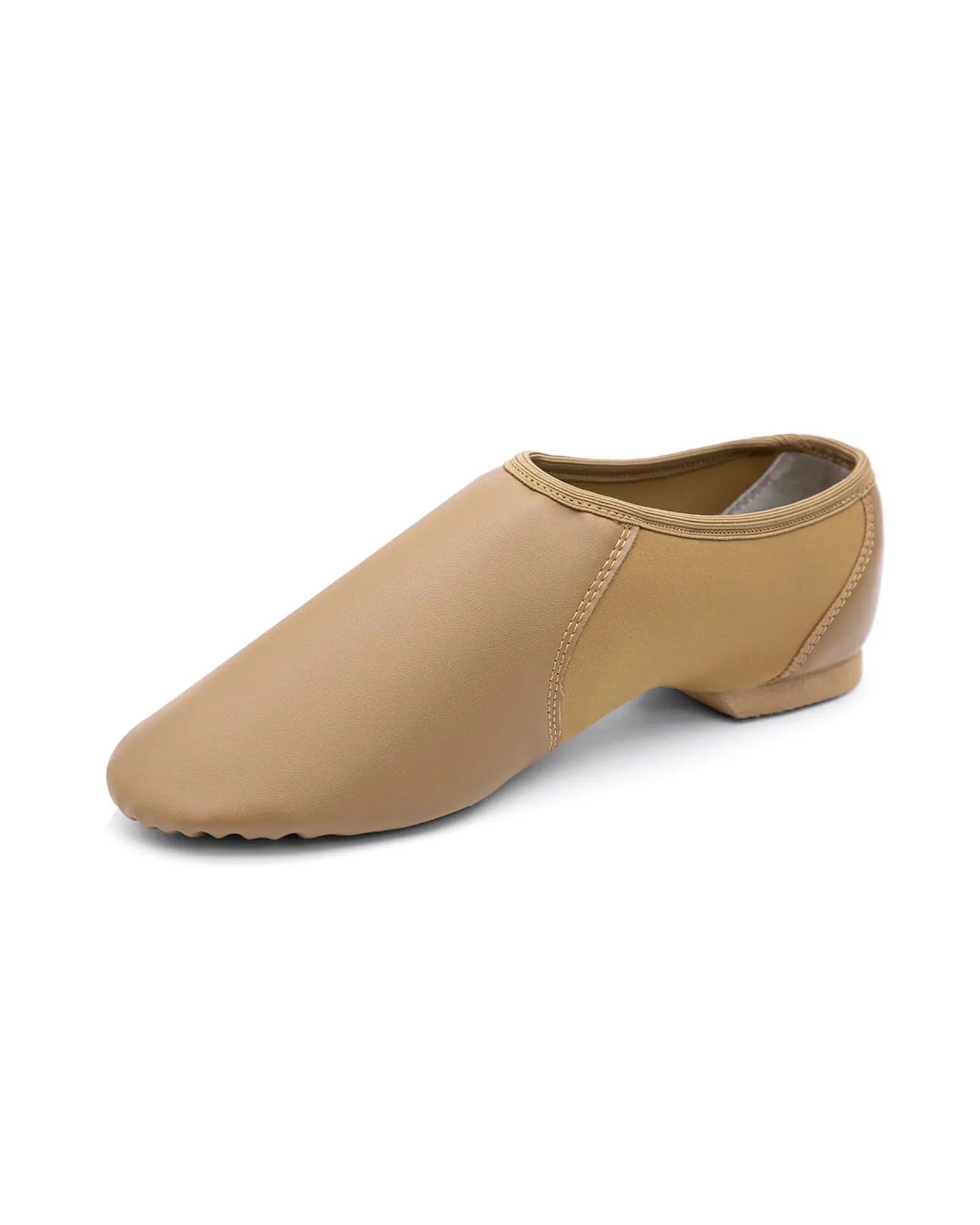 Leather Flex Slip On Tan Jazz Dance Shoes with Circle Elastic for Women and Men