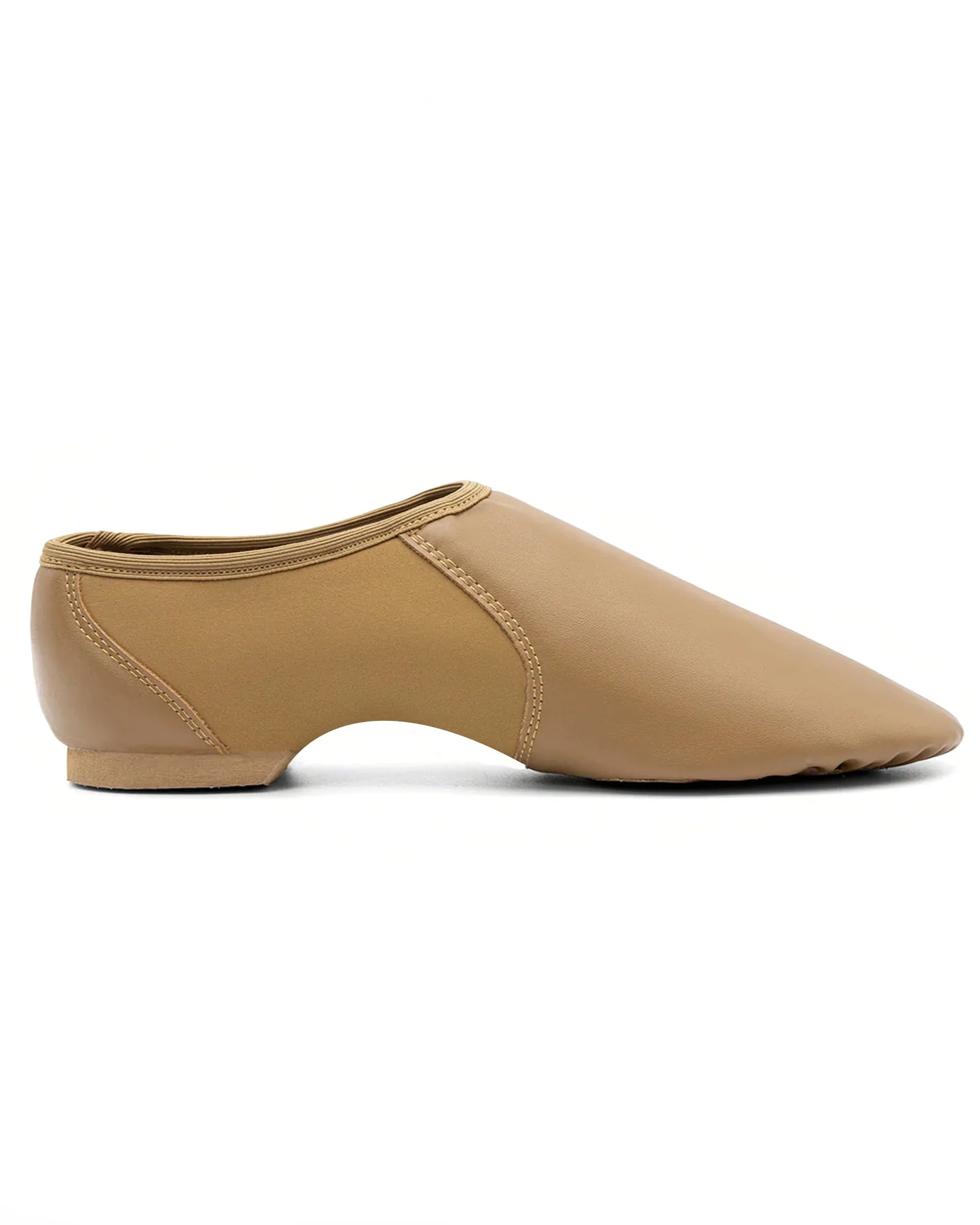 Leather Flex Slip On Tan Jazz Dance Shoes with Circle Elastic for Women and Men