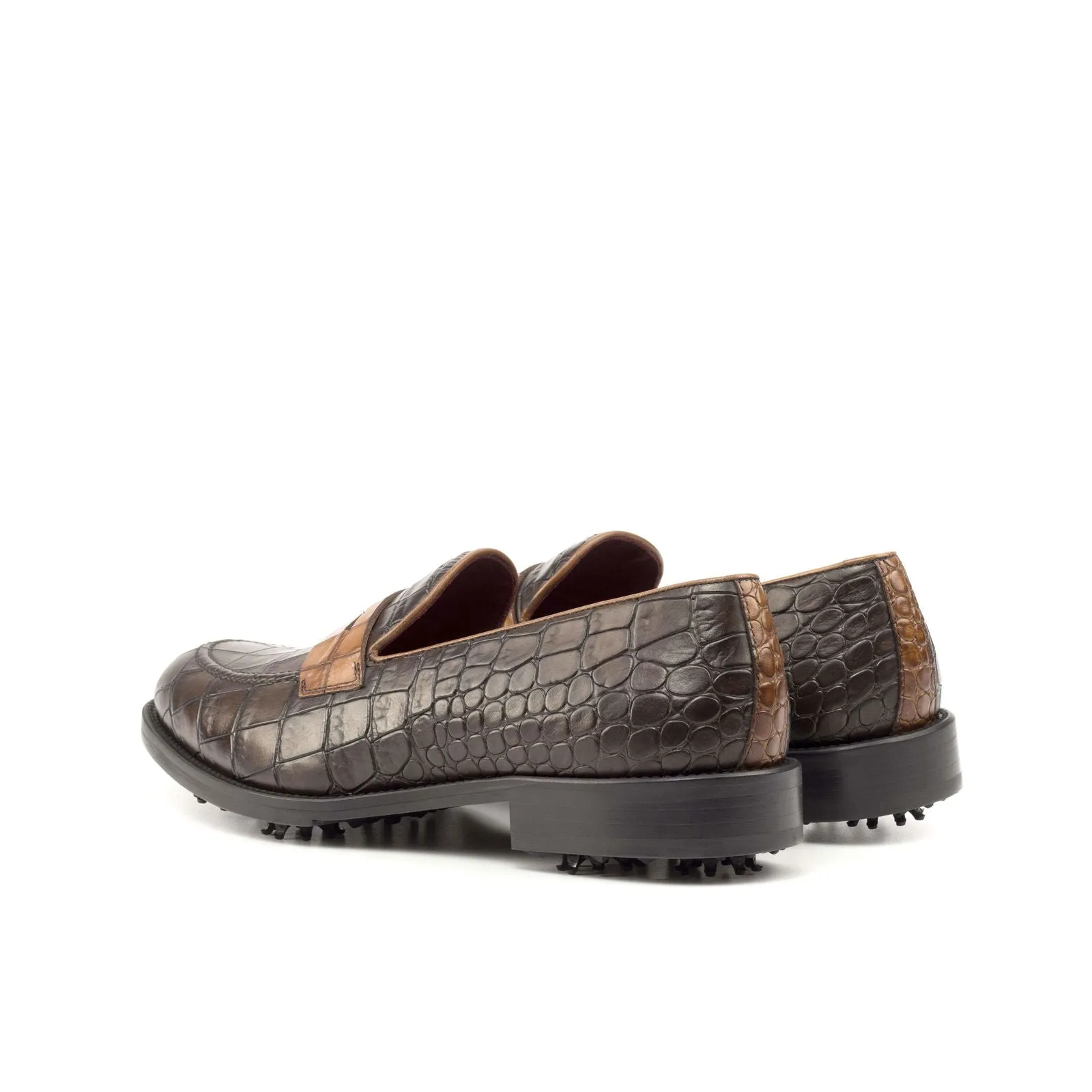 Loafer-Painted Calf, Painted Croco, Brown-Wholesale