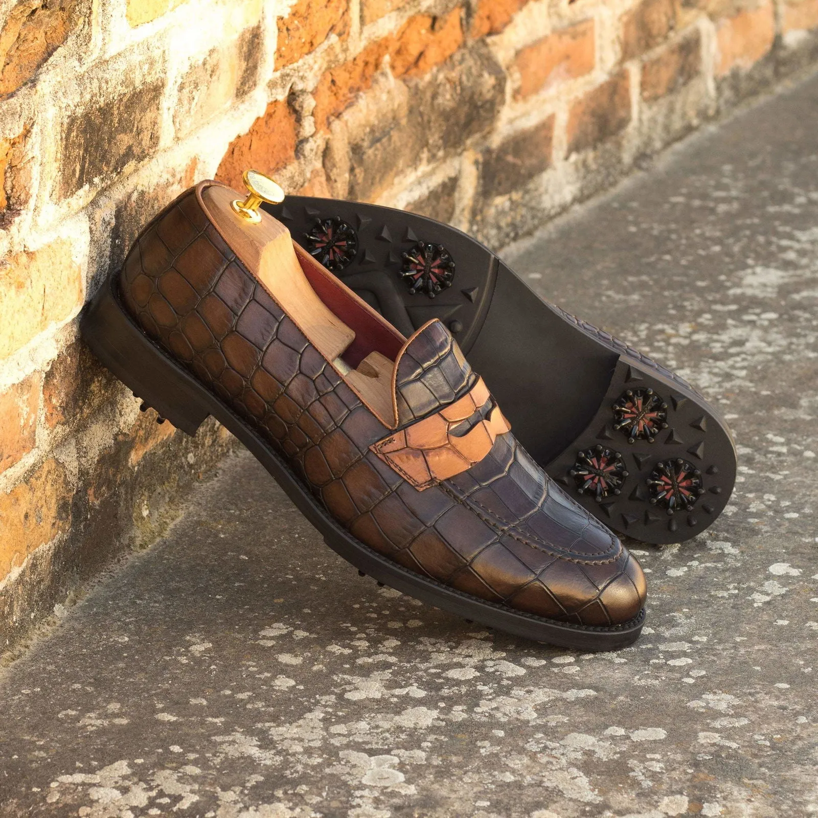 Loafer-Painted Calf, Painted Croco, Brown-Wholesale