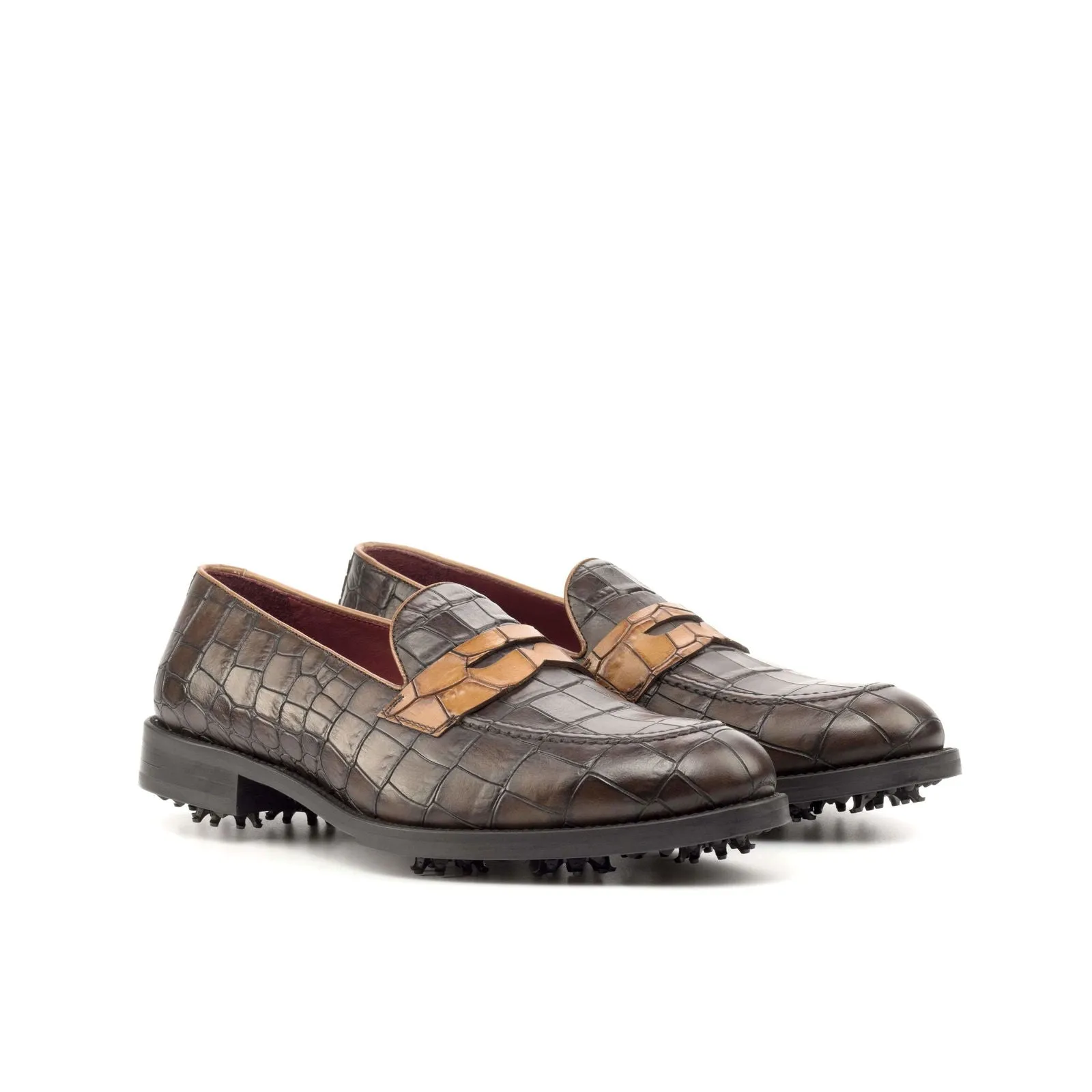 Loafer-Painted Calf, Painted Croco, Brown-Wholesale