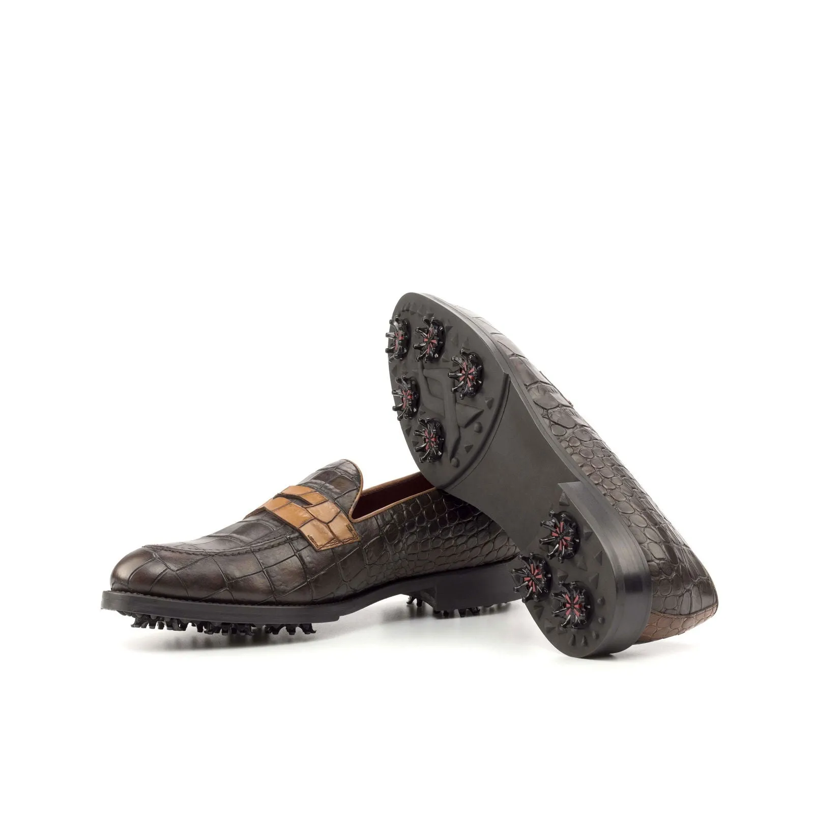 Loafer-Painted Calf, Painted Croco, Brown-Wholesale