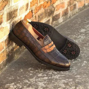 Loafer-Painted Calf, Painted Croco, Brown-Wholesale
