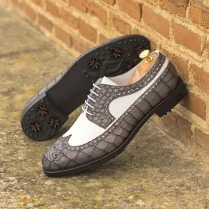 Longwing Blucher-Painted Croco, Box Calf, Grey, White-Wholesale