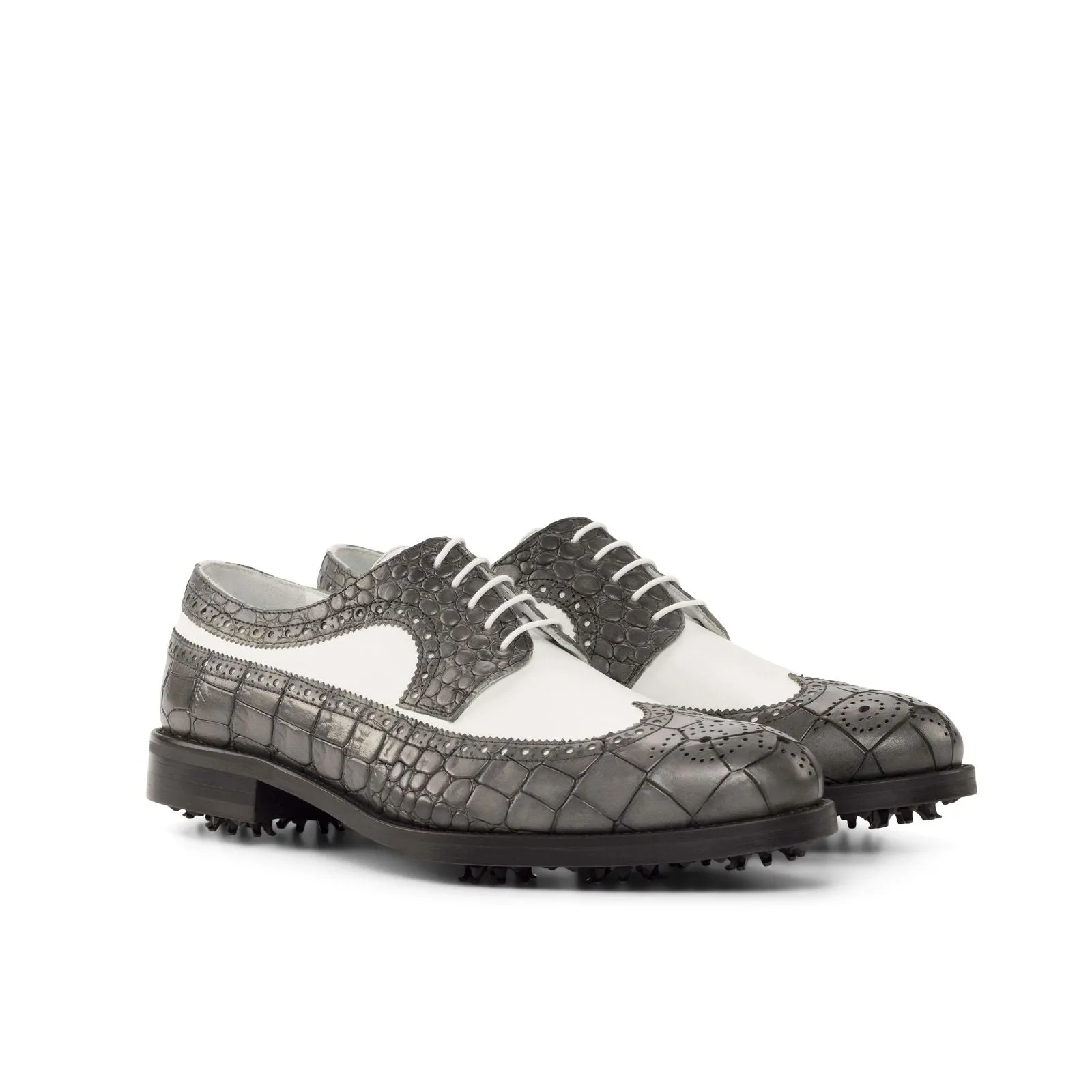 Longwing Blucher-Painted Croco, Box Calf, Grey, White-Wholesale