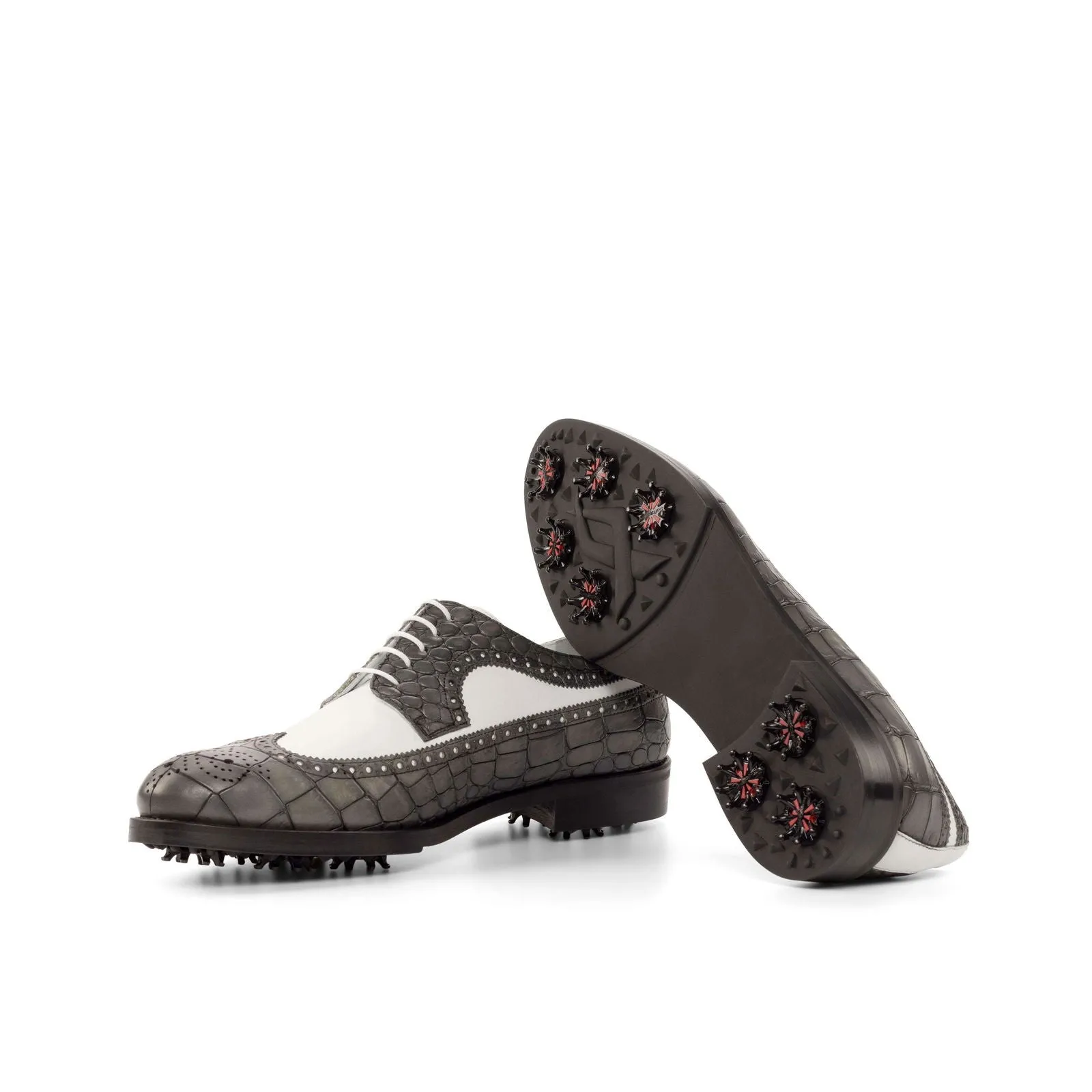 Longwing Blucher-Painted Croco, Box Calf, Grey, White-Wholesale
