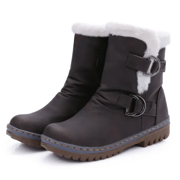 Low Chunky Heel Buckle Calf Boots