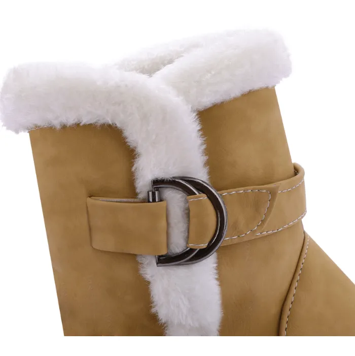 Low Chunky Heel Buckle Calf Boots