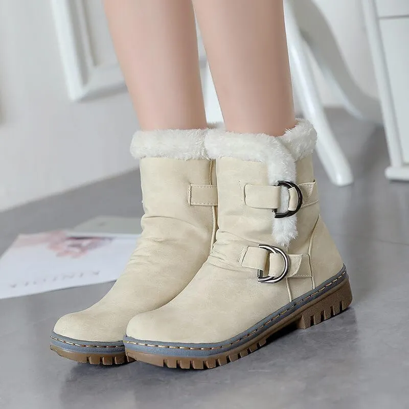 Low Chunky Heel Buckle Calf Boots