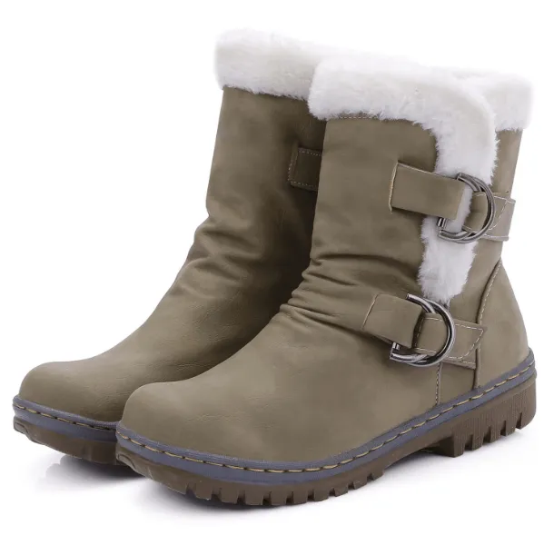 Low Chunky Heel Buckle Calf Boots